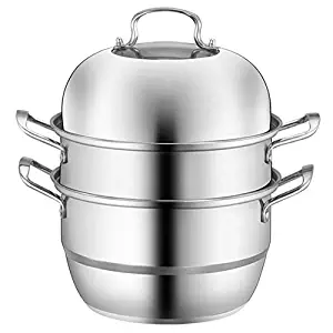 XL Stainless Steel 3-Tier/Layer Steamer cooking pot, Rice cooker, Double Boilder, stack, steam soup pot and steamer. Visible cover, work with Gas, Electric,and Grill stove top (Jumbo 32cm)