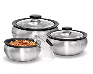 Milton 600/1500/2000ml 3-Piece Thermo Hot-Pot Insulated Casserole Gift Set, Medium, Steel