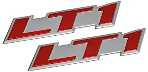 ERPART LT1 Embossed RED on Silver Real Aluminum Auto Emblem Badge Nameplate Compatible with Chevy Corvette Buick Camaro Pontiac Trans AM Caprice SS Impala Cadillac Pontiac Firebird Z28 (Pack of 2)