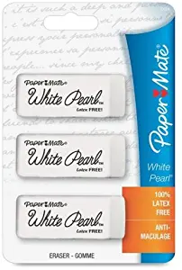 Paper Mate White Pearl Latex Free Eraser - Lead Pencil Eraser - Latex-free, Smudge Resistant - 3/Pack - White