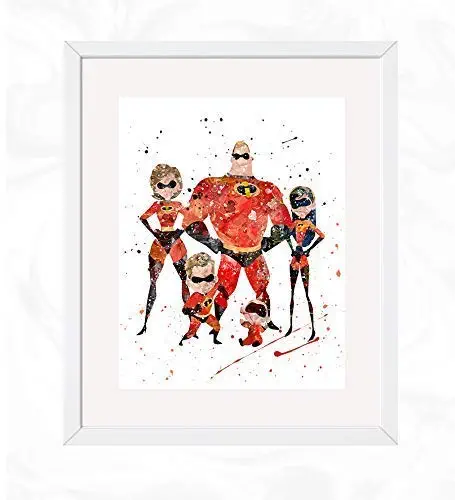 Incredibles Family Prints, Incredibles 2 Disney Watercolor, Nursery Wall Poster, Holiday Gift, Kids and Children Artworks, Digital Illustration Art