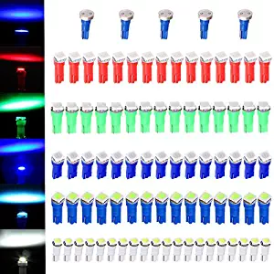 cciyu 80 Pack T5 58 70 73 74 Dashboard Gauge 5050SMD LED Wedge Lamp Bulb Light 5 Colors + 5 Pack Blue High Power T5 37 70 73 74 Instrument Panel Cluster Dash LED Bulbs Light Lamp