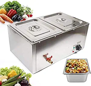 DONNGYZ Electric Food Warmer Buffet Steam Table Stainless Steel Large Capacity 2 Pan Commercial Suitable for Restaurant Kitchen 850W(US Stock)
