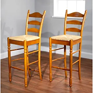 Ladder Back Rush Seat Bar Stools 30 Inches, Set of Two, The Ladderback Design and Woven Rush Seat Look Great in Many Different Styles of Decor, From Country to Traditional, Oak + Expert Guide