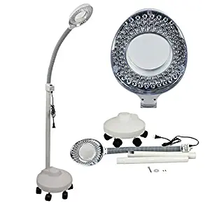 5X Magnifying Lamp LED Magnifier Light Glass Lens W/Adjustable Gooseneck, Floor Rolling Stand Facial Beauty Spa Salon Light Equipment Visual Aid