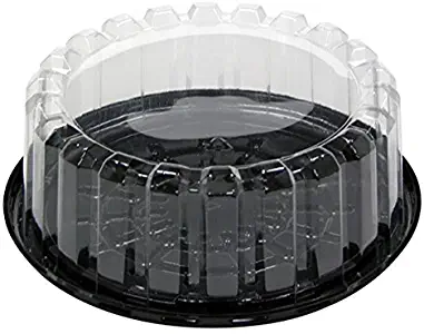 Pactiv YEH8-9702, 7-Inch Plastic Black Base Cake Container With Clear Shallow Dome Lid, Take Out Catering Pastry Display Box (100)