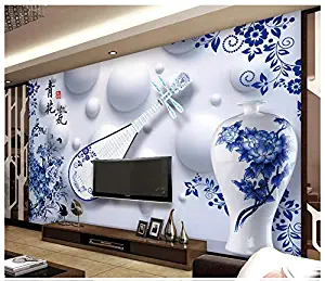3D Wallpaper Mural Silk Cloth Chinese Blue and White Porcelain 3D Stereo Tv Sofa Background Wall ,300X210Cm,Ayzr