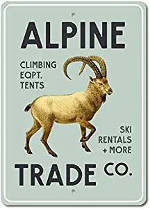 in the Ivy Alpine Trade Co Sign, Mountain Goat Sign, Animal Lodge Sign Novelty Metal Sign for Home Tin Sign Man Cave