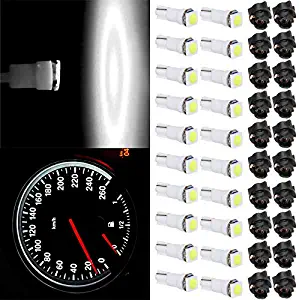 Frontl T5 LED Dash Light Bulbs 5050SMD White 74 73 79 LED Bulbs Instrument Panel Gauge Cluster Indicator Lights with Sockets,20Pack