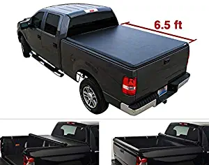 Compatible with Dodge Ram 02-08 1500 03-09 2500/3500 Pickup 6.5ft Fleetside Bed-1pc Black Vinyl Clamp On Soft Lock & Roll-up Top Mount Tonneau Cover Assembly w/Rails+Mounting Hardware