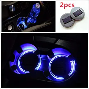 TRUE LINE Automotive 2 Piece Blue Solar Energy Cup Holder LED Insert Interior Car Light Lamp Kit