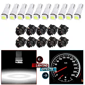 cciyu 10x Car T5 5050 1SMD Wedge Xenon White LED w/Black Twist Sockets 17 37 70 Instrument Panel Cluster Plug Lamp Dash Light Bulb