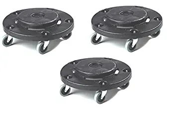 Tiger Chef Commercial 5 Caster Trash Can Dollies, 18-inch by 6-inch, Black Plastic Dolly with Casters, for Round Trash Cans, Waste Container Dollies Trash Dolly (3 Pack)