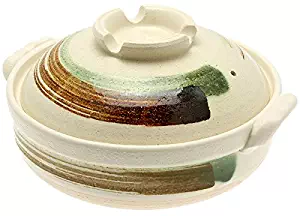 Kotobuki 190-973D Brushstroke Japanese Donabe Hot Pot, 11-1/2-Inch, White with Brown and Green