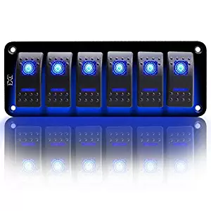 FXC Rocker Switch Aluminum Panel 2 3 4 5 6 Gang Toggle Switches Dash 5 Pin ON/Off 2 LED Backlit for Boat Car Marine