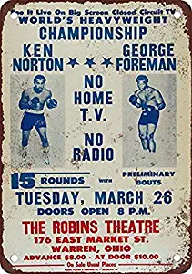 Tin Sign 8x12 inches 1973 Ken Norton vs. George Foreman in Ohio Coffee House or Home Wall Decor Metal Tin Sign