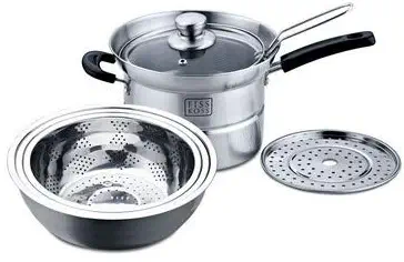 Stainless Steel Stock Pot 4-Quart Pasta Cooker Set w/Lid, Steamer Inserts, Deep Fry Basket Round Wire Mesh, Mixing Bowl Set
