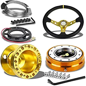350MM 3" Gold Tri-Spoke/Gold Stripe Steering Wheel+Gold 6-Hole Hub Adapter+Gold Quick Release For 92-95 Integra DC2/Civic EG EH EJ