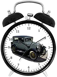 47BuyZHJX Unique Retro Style Decoration-Ford Model A Grey,4" Twin Bell Alarm Clock with nightlight, Battery Operated, Loud Alarm for Sleepers, on Bedside/Desk/Table for Home/Office