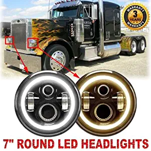 H6024 DOT Round LED Headlights For Peterbilt 379 (1988 to 2009) 359 (1981 to 1987), 2PCS 7 Inch Super Bright High Low DRL Beam 6000K White Conversion Kit