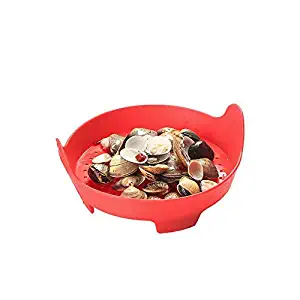 Liflicon Silicone Vegetable/Food Steamer Basket with Handles -φ8’’x3.7’’-Insert for Pot, Pans, Crock Pots- Multifunctional also as a colander-Microwave and Dishwasher Safe,Heat Resistant-Red