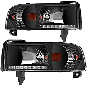 DRL Projector Headlight Assembly for 94-01 Dodge Ram 1500/94-02 Dodge Ram 2500 3500 Pickup Replacement Headlamp, Black Housing with Corner Lamps