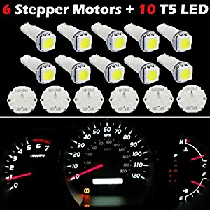 Partsam 6 Pcs X27.168 Stepper Motor Speedometer Cluster Repair Kit + 10pcs T5 37 74 1-5050-SMD White LED (6 X 27.168 Stepper Motor+10T5 White LED)