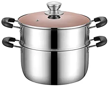VENTION 2 Tier 304 Stainless Steel Steamer Pot with Steamer Insert and Vented Glass Lid, 3 Piece Set, 9 Quarts