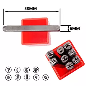 Hardened Carbon Steel Metal Symbols Punctuation Punch Stamp Set 6 mm, 9 Pieces in Plastic Box