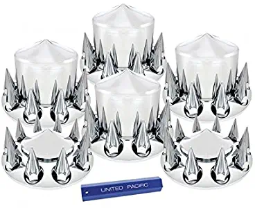 Chrome Semi Truck Front & Rear Axle Cover Set with Pointed Hub Cap 33mm Lug Nuts