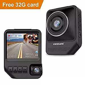 AWESAFE Dual Dash Cam for Cars Front and Inside Dash Cam with 1920X1080P 170°Wide Angle，Night Vision，Sony Sensor，Parking Monitor，Motion Detection for Uber，Taix（32GB Card Included）