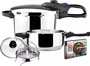 Magefesa Favorit 4 6 Qt. Stainless Steel Pressure Cooker Set with Steamer and Recipe Book