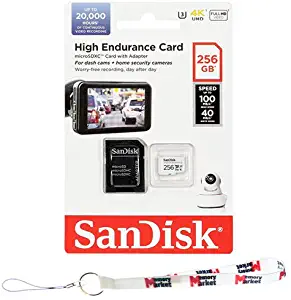 SanDisk High Endurance 256GB MicroSD XC Memory Card UHS-I U3 V30 Full HD 4K 100MB/s SDSQQNR-256G-GN6IA with MemoryMarket Lanyard