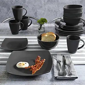 Contemporary Soho Lounge Square Stoneware Geometric Pattern 16-piece Dinnerware Set (gray)