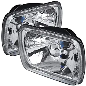 Carpartsinnovate For 7" X 6" Square Cut Sealed Beam Headlights Lamps Chrome Housing Clear Lens