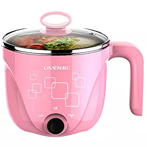 1L LIVEN Electric Hot Pot with Healthy 304 Stainless Steel Pot Inside, Cook noodles and Boil Eggs Easy, Small Electric Cooker 600W 120V HG-X1001PK