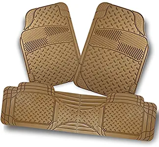 For All Weather Heavy Duty Ver.2 Metal Style Beige Car Interior Front + Rear Floor Mats 3 Pcs Liner