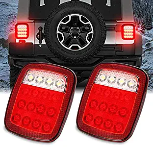 Universal LED Trailer Tail Lights Brake Turn Signal Reverse Running Back Up Stop Rear Lights for Jeep YJ JK CJ Pickup Truck VAN RV SUV Bus Cargo, DC12V, Red/White,1 Year Warranty (Pack of 2)