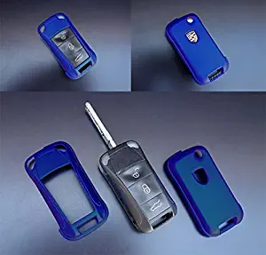 OriginalEuro Metal Blue Remote Flip Key Cover Case Skin Shell Cap Fob Protection Hull for Porsche