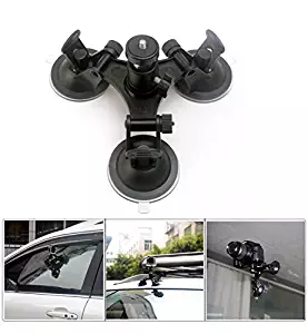 CEARI Car Windshield Triple Vacuum Suction Cup with Ball Head Tripod 1/4" Mount for Gopro HERO 3 3+ 4 Action Camera Digital SLR Camera Camcorder Mount + MicroFiber Clean Cloth