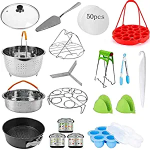 19 Pcs Pressure Cooker Accessories Set, Compatible with Instant Pot 5,6,8 Qt/Steamer Basket/Silicone Egg Bite Mold/Non Stick SpringForm Pan/Egg Steamer Rack/Oven Mitt/Tempered Glass Lid/Cake-Shovel/