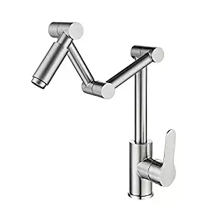 KunMai Stainless Steel Deck Mount Pot Filler 1-Handle 1-Hole Articulating Kitchen Sink Faucet in Brushed Nickel