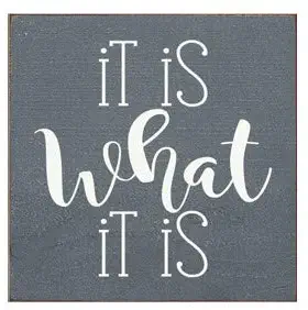 Sawdust City Rustic Wooden Sign - “It is What It is” - Made from Solid Knotty Pine & Distressed Wood - White Stenciled Wall Art Room Decor On Slate Grey Background for Dorms, Dens, Kitchens