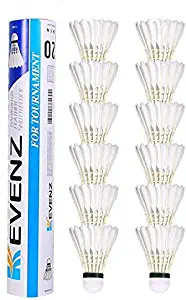 KEVENZ 12-Pack Goose Feather Badminton Shuttlecocks with Great Stability and Durability, High Speed Badminton Birdies Balls (A1 White_Level 1) (White)