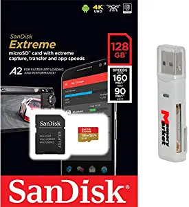 SanDisk Extreme 128GB MicroSD XC Class 10 UHS-3 Mobile Memory Card up to 100MB/s Read Speed (SDSQXA1-128G) with USB 2.0 MemoryMarket Dual Slot MicroSD & SD Memory Card Reader