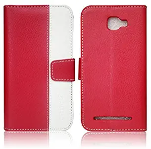 BLU Dash 5.0+ Leather Case, CELLTOYS PU Leather Stand Wallet Case Flip Folio with ID Credit Card Cash Slots Magnetic Closure Protective Cover for BLU Dash 5.0/5.0+ D410A / D412U, 2-Tone - Red/White