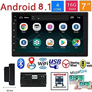 WZTO Double Din Car GPS Navigation Stereo, 7 inch Quad-Core Android 8.1 Touch Screen in Dash Navigation Car Radio Video Player with Bluetooth GPS WiFi Mirror Link Multimedia(1G RAM+16G ROM)
