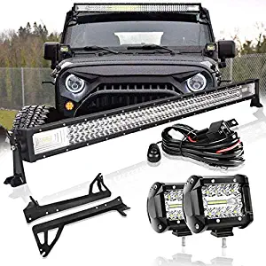 LED Light Bar 540W 42" Triple Row Spot Flood Combo Light + 2PCS 4" 60W LED Light with Wiring Harness Off-road Driving Boat Light for 07-19 Jeep Wrangler (540W Light Bar+2PCS 60W Light+Wiring Harness)