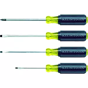 Klein Tools 85484 Mini Slotted and Phillips Screwdriver Set with Tip-Identand Premium Chrome Plated Shafts, 4-Piece