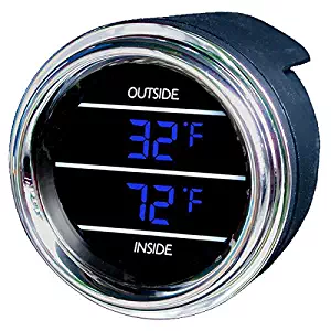Inside Outside Auto Thermometer Gauge dual display for Kenworth 2005 or previous - Bezel: Chrome - LED Color: Blue